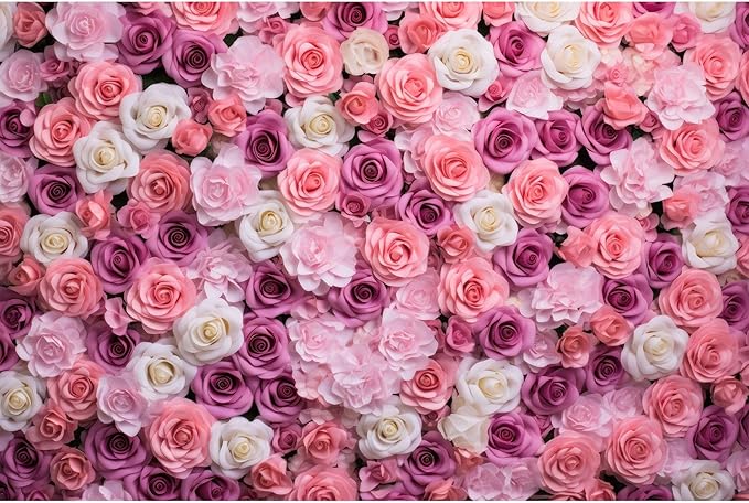 Pink Red Roses Backdrop Flowers Floral Wall Photography Background Baby Shower Wedding Birthday Party Banner Anniversary Decorations Girls Children Adults Portrait Video Studio Prop 10x6.5ft