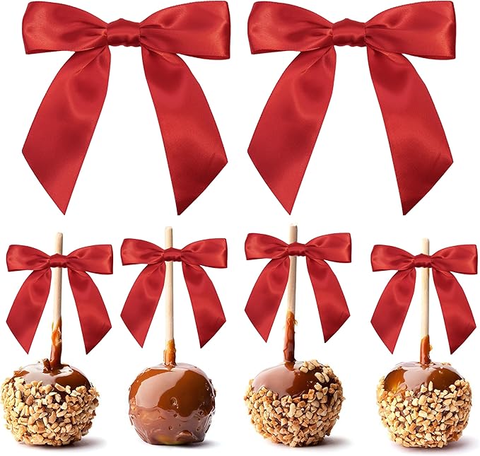 Red Satin Ribbon Twist Tie Bows 5 Inch Pre-Tied Red Gift Bows for Crafts, Treat Bags, Party Favors, Wedding, Baby Shower, Candy Apple, Christmas Tree (36 Pack)