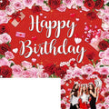Rose Happy Birthday Backdrop for Women Red Pink Floral Birthday Photography Background Girl Flower Party Decorations Banner Booth Props (7x5FT(82 x 59 inch))