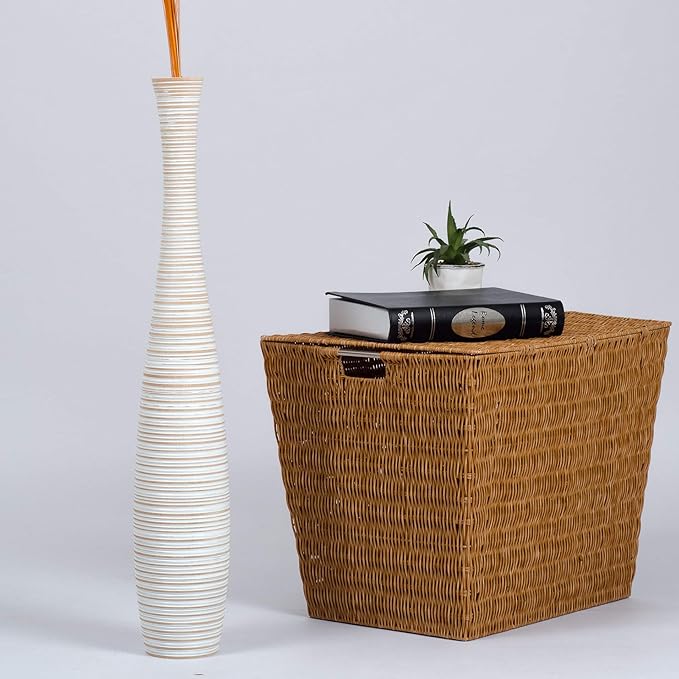Leewadee Large White Home Decor Floor Vase - Wooden 26 inch Tall Farmhouse Decor Flower Holder for Fake Plant and Pampas Grass
