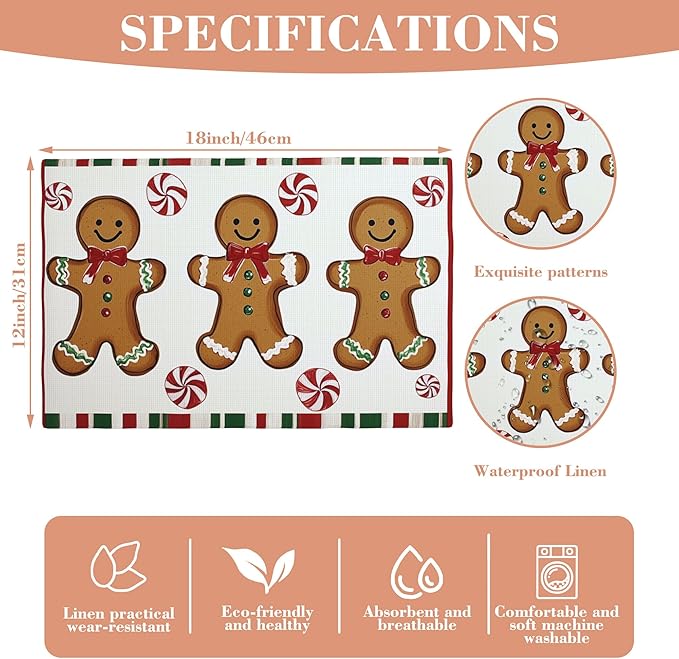 Christmas Placemats Set of 4 Christmas Candy Place Mats Washable Table Dinner Mats Linen Table Mats for Kitchen Dining Party Home Kitchen Decor 12x18 Inch