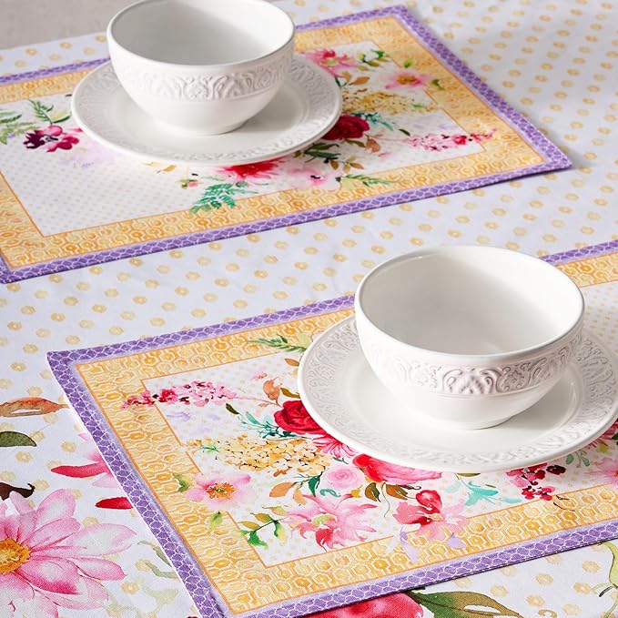 Maison d' Hermine Placemat 100% Combed Cotton Premium Cloth Placemats 13"x19" Decorative Washable Place Mats for Home, Kitchen, Dining, Cocktail Parties & Camping - Summer Joy (Set of 4)