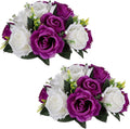 NUPTIO Flower Centerpieces for Wedding Tables: Purple & White Artificial Flower Ball Arrangement for Christmas Thanksgiving Party - 2 Pcs Fake Floral Rose for Bridal Shower Decor