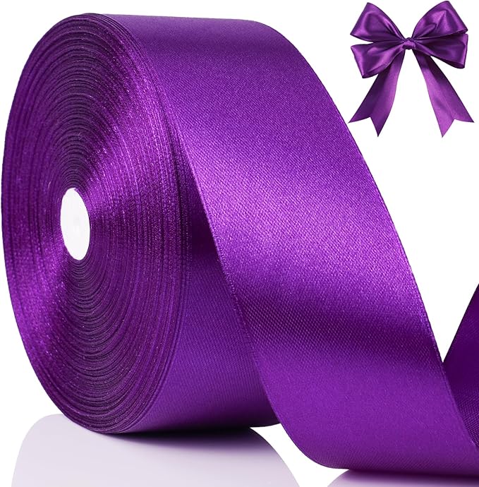 NESCCI 100 Yards Ribbon,1-1/2 Inch Purple Satin Ribbon,Single Face Satin Ribbons,Perfect for Gift Wrapping,Wedding Decoration,Handmade Bows,Wrapping Bouquet and More
