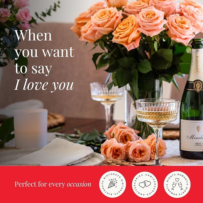 BloomsyBox- Peach Roses - 24 Long Stems, Long Lasting, Hand-Tied in Eco-friendly, Vase Not Included, Fresh Flowers for Delivery – Gift for Birthday, Anniversary, Get Well, Congratulations, Wedding