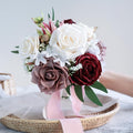 ponatia Dusty Rose Wedding Bouquets for Bride Bridesmaid, Burgundy Wedding Artificial Roses Flowers for Wedding Bouquets Ceremony, Anniversary (Burgundy & Dusty Rose)