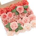 Ling's moment Artificial Flowers, 25Pcs 3" Roses in Coral Shades, Realistic DIY Foam Floral Decor for Wedding Bouquets/Centerpieces, Outdoor Party Backdrops, Room/Table, and Garden/Pot Decorations