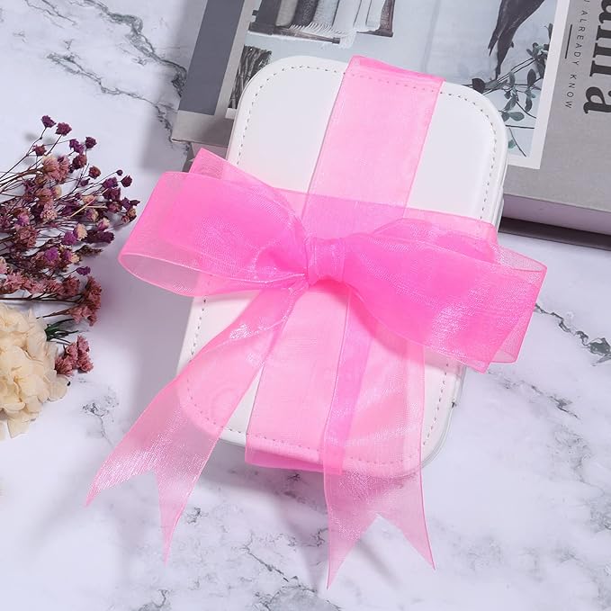 1.5 inch Sheer Organza Ribbon Hot Pink Chiffon Ribbon for Gift Wrapping Christmas Halloween Decoration Wedding Bouquet Crafts 50 Yards