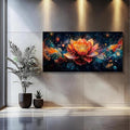 Iallbin Zen Stone Wall Art & Zen Wall Decor, Uminous Ornate Flower With Golden-Orange Petals -for Yoga Meditation Room, Spa & Bathroom, Golden Stamen Art Deco Style, Ready to Hang, 58x29 Inches