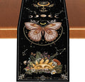 Gothic Moth Table Runner, Boho Gothic Sun Moon Phase Wildflower Mystical Witchy Farmhouse Coffee Table Center Decor for Home Kitchen Dining Patio Holiday Party Table Decorations 13x72 inches