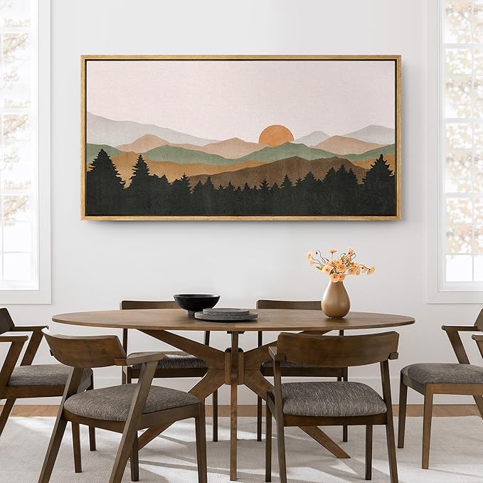 SIGNFORD Extra Large Framed Canvas Print Wall Art Abstract Mountain Contours Sunset Landscape Illustrations Modern Art Relax/Calm Warm for Living Room, Bedroom, Office - 60"x30"