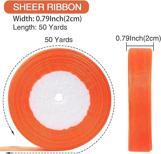 3/4 Inch x 50 Yards Sheer Organza Ribbon Chiffon Ribbon for Gift Wedding Flower Bouquet Wrapping Decorations Crafts (Orange)