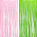BRAVESHINE Party Streamers Backdrop - 2 Pack 3.2ft X 8.2ft Tinsel Foil Fringe Curtains for Christmas/Fairy/Girl/Birthdays/Wizard/Bridal/Baby Shower/Photos Booths/Pink and Green Party Decorations