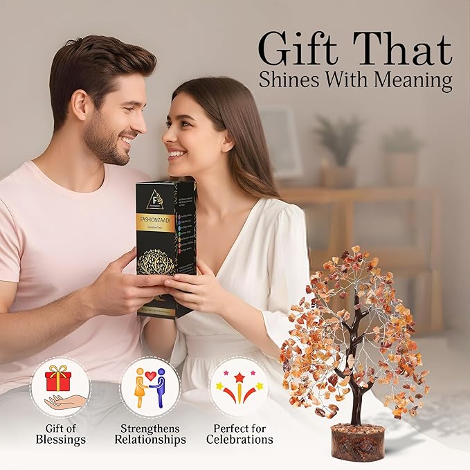 FASHIONZAADI Crystal Tree of Life Home and Office Feng Shui Decor, Carnelian Healing Crystal Handmade Bonsai Tree for Positive Energy, Good Luck, Money, Christmas Decor, Birthday Gifts for Women, Mom