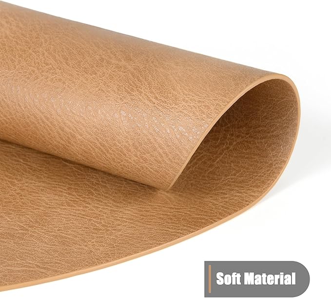 UnivoColors PU Leather Placemats Set of 6,15 Inches Round Washed Cowhide Pattern Table Mats for Dining Table, Kitchen, Party Decoration(Retro Camel)