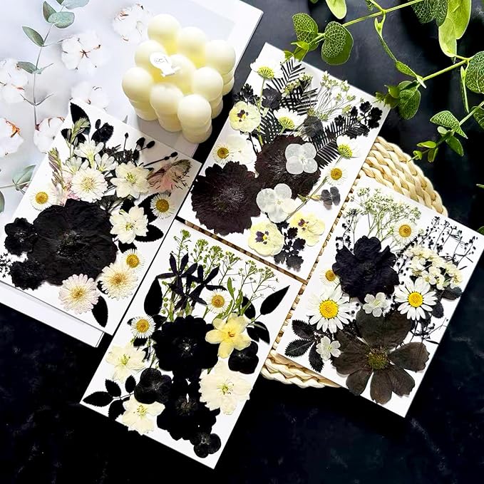 95 Pcs Black Pressed Dried Flowers for Resin, Real Natural Bulk Dry Wildflowers Leaves Perfect for Epoxy Molds, DIY Crafts, Soap Candles Jewelry Making, and Home Decor