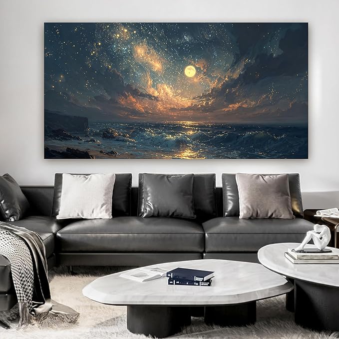 Canvas Wall Art Decor Beach Waves Oversized Wall Art Pictures For Living Room Decorations Artwork For Walls Gold And Blue Art Wall Decor For Bedroom Office Canvas Pictures For Wall Decor 29 × 58 Inch