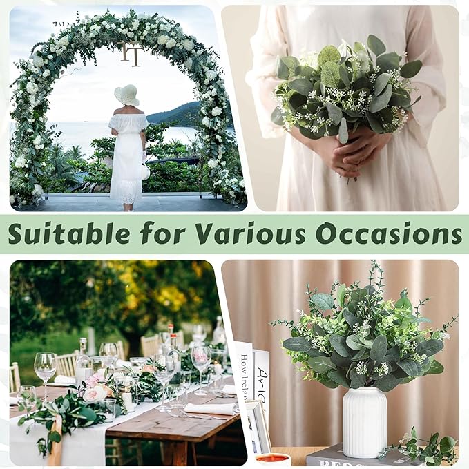 Eucalyptus Leaves Stems 200 PCS, 4 Kinds Mixed Artificial Greenery Stems for Wedding Decor Vase Floral Arrangement Centerpiece