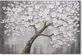 JUHOME Hand-Painted Black and White Thick Texture Flowers Abstract Oil Painting Wall Art,Floral Plum Blossom Tree with Raised Details,Modern Neutral Wall Decor for Home Bedroom,24x36