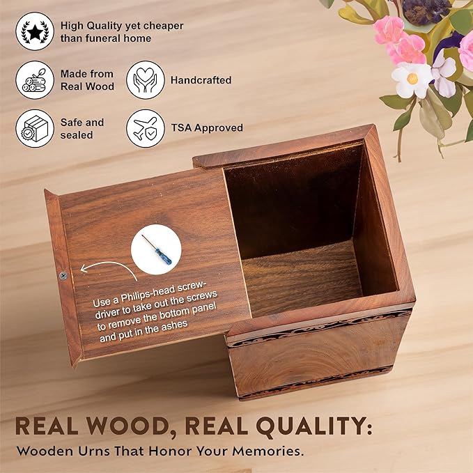 INTAJ Tree of Life Wooden Urn for Human Ashes, 115lbs Capacity, Suitable for Burial for Men, Women, Mom, Dad - Mini Rosewood Keepsake Cremation Urn for Ashes Handcrafted - Wooden Carved Box