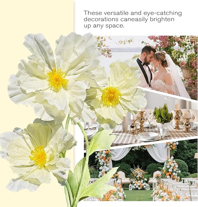 Large Giant Artificial Flowers Decoration - Indoor Outdoor Decor Huge Paper Flower, Faux Flowers for Home/Office/Living Room/Wedding Ceremony Party/Birthday Party 3pc (Yellow)