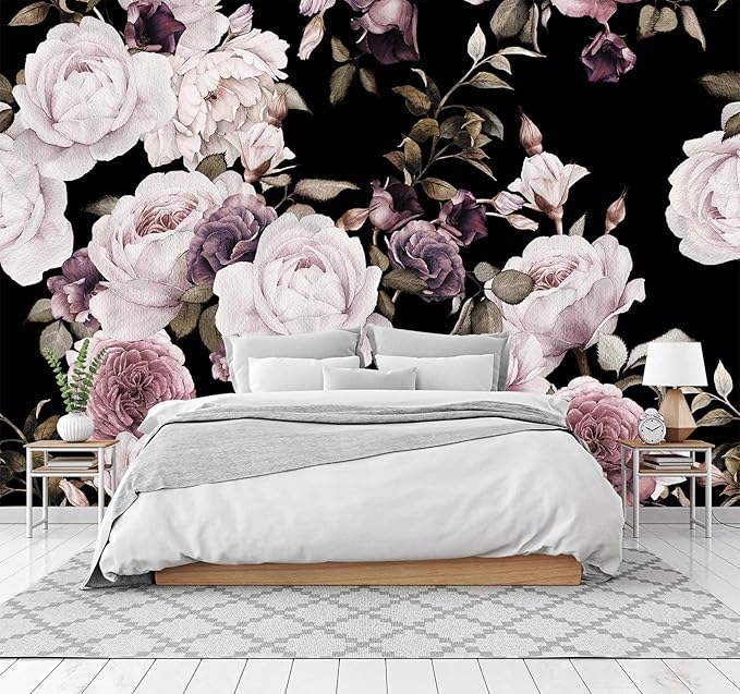 Peony Flowers Wall Mural - Purple Flower Wallpaper, Rose Mural - 158" x 110" (Not Self-Adhesive)
