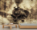Vintage Steam Train Wall Mural, Industrial Train Engine 3D Wall Murals, Retro Railway Steam Engine Wallpaper Mural, for Living Room Bedroom Large Wallpaper Indoor Decor 157.5" W x110.3 H