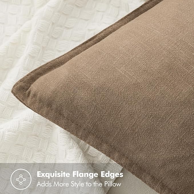 MIULEE Decorative Linen Euro Sham Pillow Covers 24x24 Khaki Boho Farmhouse Neutral Winter Couch Throw Pillows for Bed Pack of 2 Accent Modern Pillowcase Sofa Livingroom Home Decor