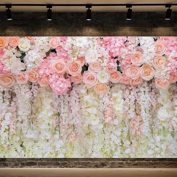 6x4ft Pink Rose Flower Wedding Photography Backdrop Spring Floral Photography Backdrop Valentine's Day Mother's Day Girl Birthday Baby Shower Wedding Bridal Party Banner Photo Booth Props Background