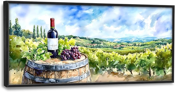 Vintage Red Wine Large Wall Art Framed Rustic Wall Decor for Living Room Country Grape Pictures Oversized Canvas Print Painting Modern Extra Large Framed Artwork for Bedroom Office Home Decor 60"x30"