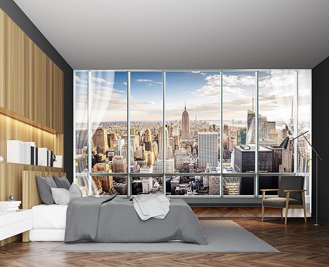 Cliouar-3d Window Building Bedroom Living Room Mural Wallpaper 103" x 69"(Not Self-Adhesive)