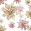 Boao Champagne,Rose Gold 24 Pieces Poinsettia Flower Christmas Glitter Artificial Poinsettia with Clips Christmas Tree Ornament Decorations for DIY Xmas Wreath Holiday Home Party Decor, 3/4/6 Inches