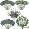 120 Pcs Artificial Eucalyptus Stems, 4 Kinds Mixed Faux Greenery Stems Fake Silver Dollar Eucalyptus Leaves Bundle for DIY Bouquets Centerpiece Spring Floral Arrangement Wreath Home Wedding Decor