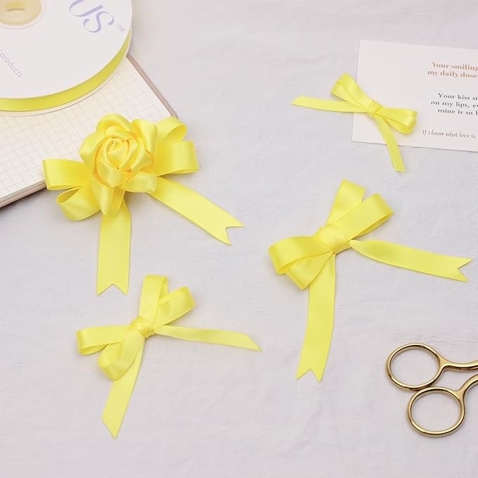 Lemon Yellow Polyester Satin Ribbon, 1/2 Inch X 50 Yards, Formal & Celebratory Occasions, Double Faced, Perfect for Gift Wrapping, Crafts, Wedding Decor
