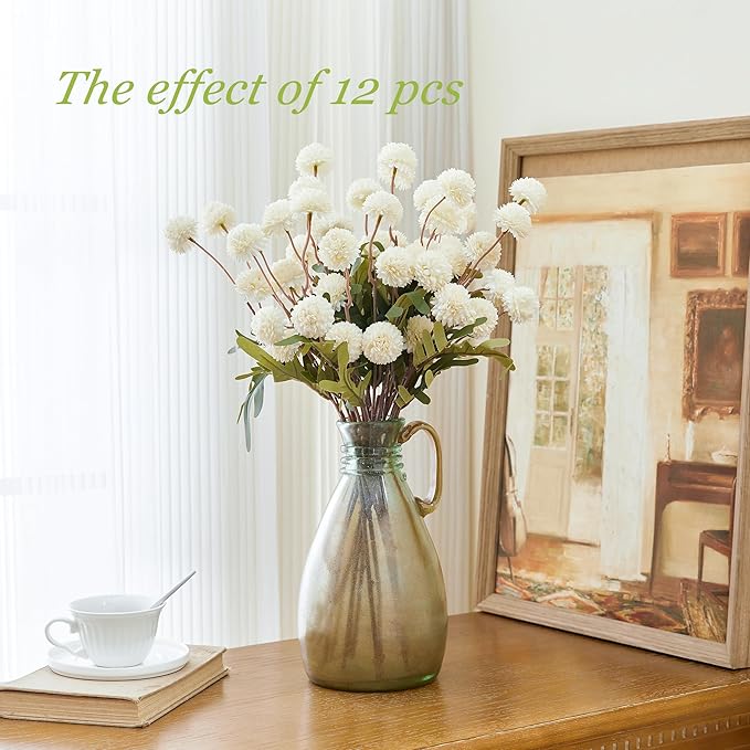 SITUMEIZI White Flowers Faux Mum White Artificial Flowers Fake Mums Silk Pompon Mini Chrysanthemum 6Pcs for Home Party Wedding Decorations