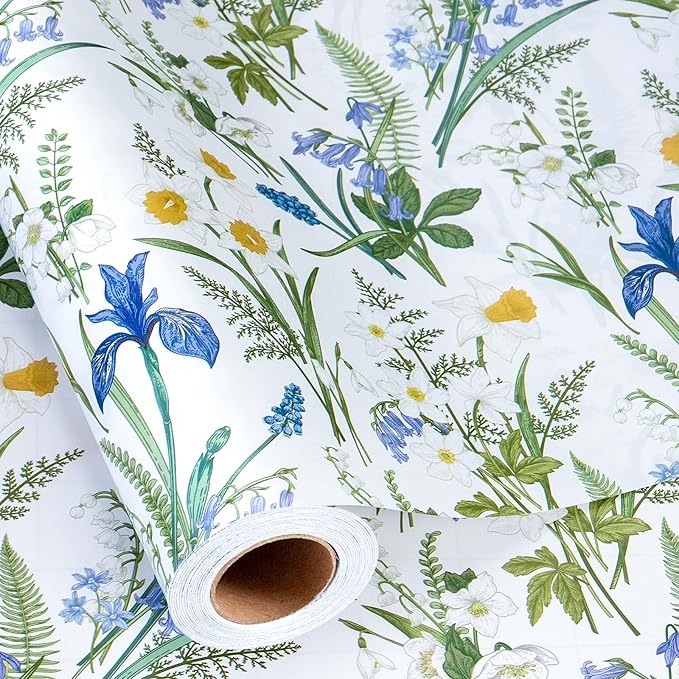 MAYPLUSS Floral Wrapping Paper Roll for Girl- 17 Inch X 33 Feet - Elegant Wild Flower Gift Wrap Paper for Bridal Shower, Wedding, Engagement, Birthdays