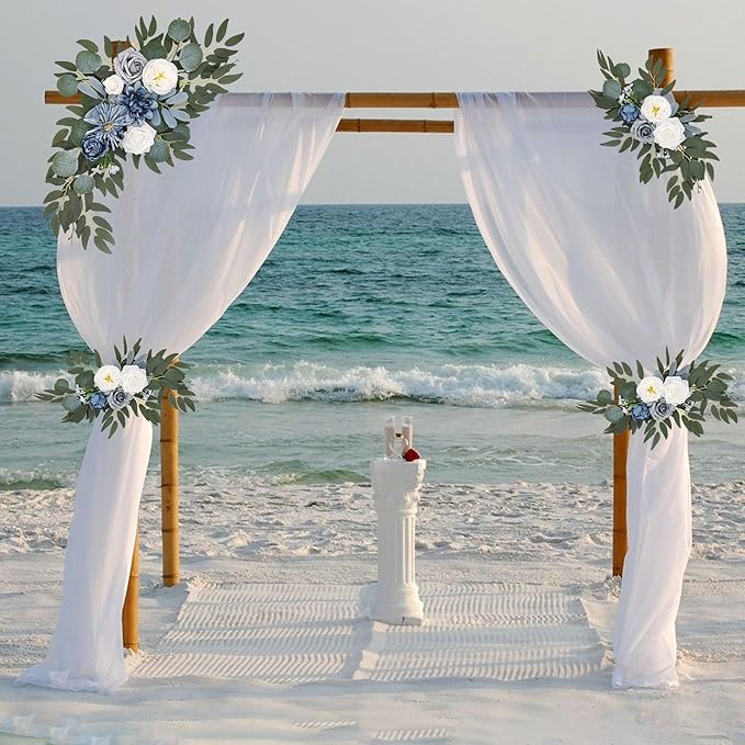 Blue White Wedding Arch Flowers, Faux Flower Swag Set of 2, Blue White Floral Swag for Wedding Arch Welcome Signs, Reception Ceremony Signs Decor