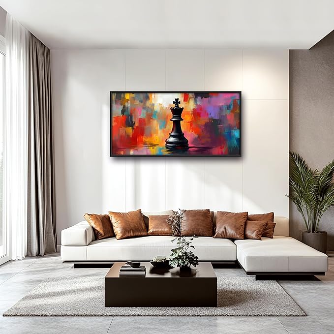King Chess Large Wall Art Framed Colorful Wall Decor for Living Room Chess Pictures Oversized Canvas Print Painting Modern Extra Large Framed Artwork for Bedroom Office Home Decor 60"x30"