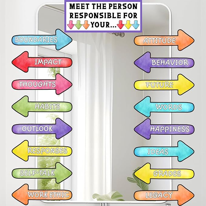Colorful Bulletin Board Cutouts Decorations for Classroom Paper Decals Set Kids Inspirational Mirror Decal Self Affirmation Poster Stickers Posiotive Paper Cutouts for Nursery School Chalkboard Supply