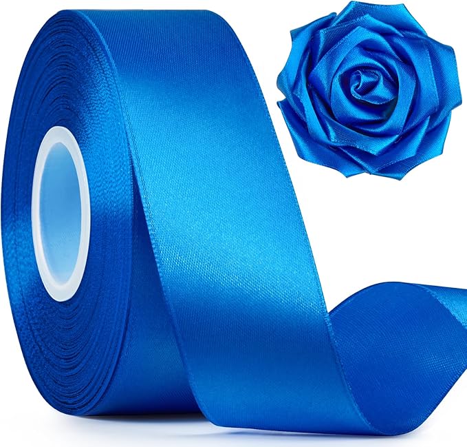 1-1/2 Inch Wide Royal Blue Satin Ribbon, 50 Yards Solid Polyester Fabric Ribbon for Roses Making, Gift Wrapping, Christmas, Wedding Decorations, Crafts, Bows