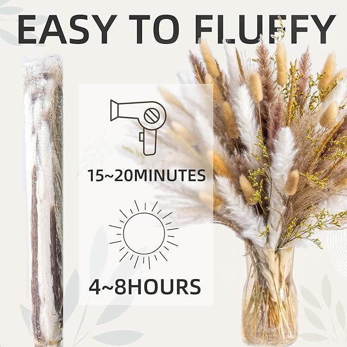 Boho Decor Bouquet - Pampas Grass and Reed Grass Decor kit Mix Dried Flower Arrangement Home Table Rustic Farmhouse Bedroom Decor