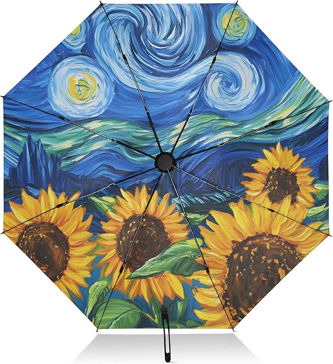 Automatic Folding Umbrella Windproof Strong, UV Protection Compact Floral Hydrangea Hummingbird Sun Rain Sun Rain Travel Umbrellas for Women Men