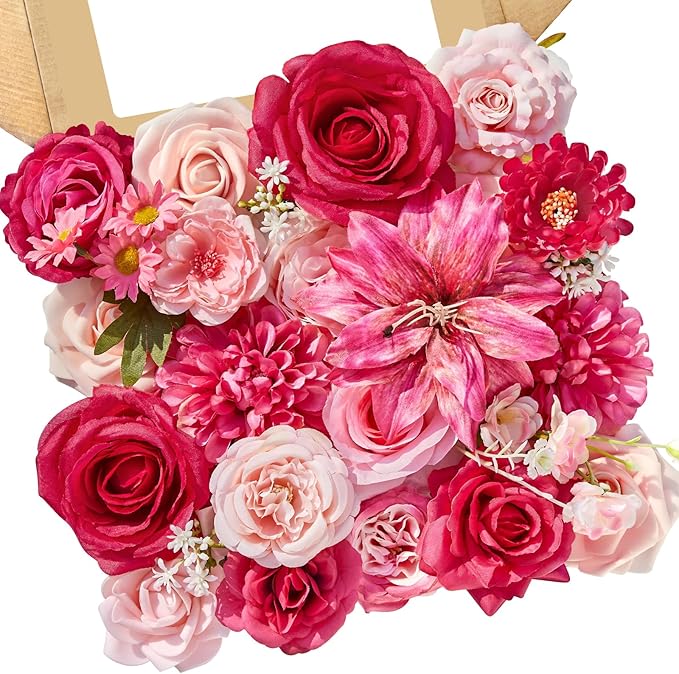 Serwalin Artificial Hot Pink & Magenta Flowers, Fuchsia Silk Fake Flowers, Pastel Pink Faux Flowers for Wedding Bouquet, Table Centerpieces, Home Decor