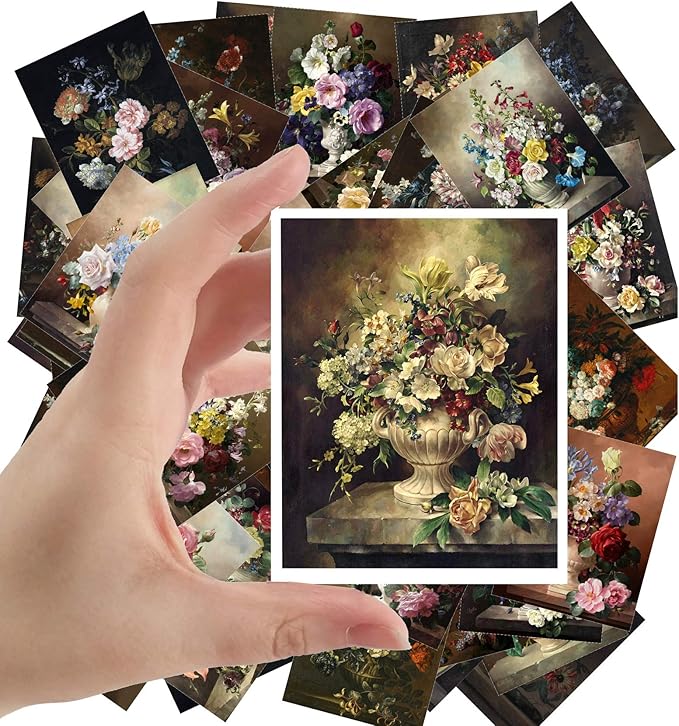 Large Stickers (24pcs 2.5"x3.5") Flowers in VASE Still Life Antique Museum Painting Art by Harold Clayton Retro Poster Reprint
