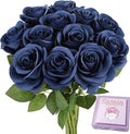 12pcs Roses Artificial Flowers Navy Blue Fake Roses Flowers with Long Stems Silk Flowers for Wedding Bouquet Centerpices Decorations Party Bridal Baby Shower Home Decor