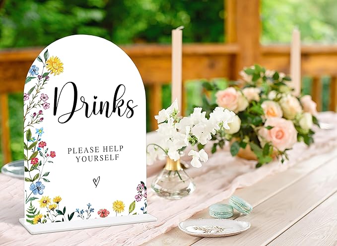 Acrylic Wedding Signs Drinks Please Help Yourself Sign, 6x8" Floral Themed Arch Acrylic Dessert Table Decor, Love Is In Bloom & Baby In Bloom Decorations for Baby Shower Bridal Shower Engagement