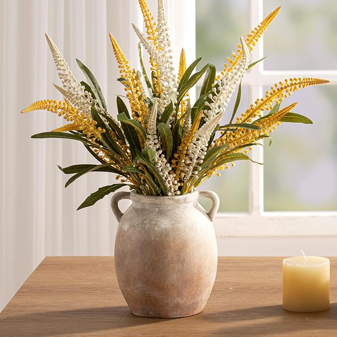 Ceramic Flower Vase 7.6 inch Farmhouse Rustic Vase Decorative Pottery Terracotta Vases for Home Decor Table Mantle Fireplace Living Room Bathroom Wedding Centerpiece (Aged Terra)