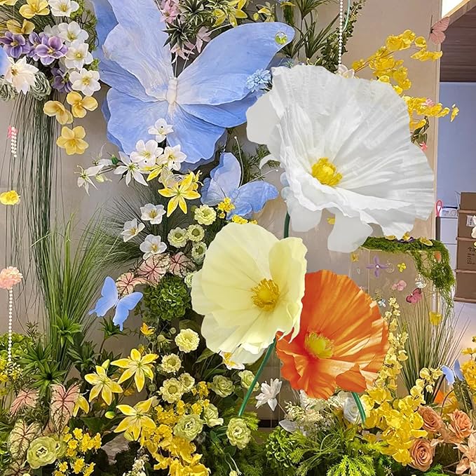 Artificial Wedding Flowers for Decoration, Paper Flowers Christmas Decorations Indoor Outdoor Decor for Birthday/Party/Baby Shower/Bridal Shower/Shop Window Display 3pc (Orange Yellow White)