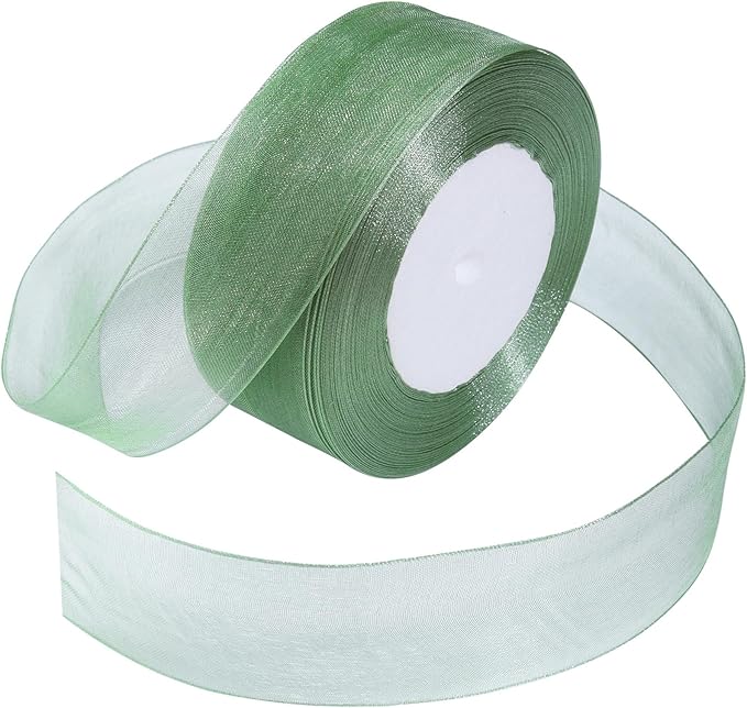 Sage Green Ribbon for Gift Wrapping 1-1/2 inch Sheer Organza Ribbon for Flower Bouquet Tulle Chiffon Ribbons for Wedding Invitations Christmas Decorations Crafts 50 Yards