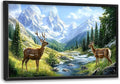 Mountain Forests Deer Large Wall Art Framed Farmhouse Wall Decor for Living Room Rustic Elk Pictures Oversized Canvas Print Painting Modern Extra Large Framed Artwork for Bedroom Office 36"x24"